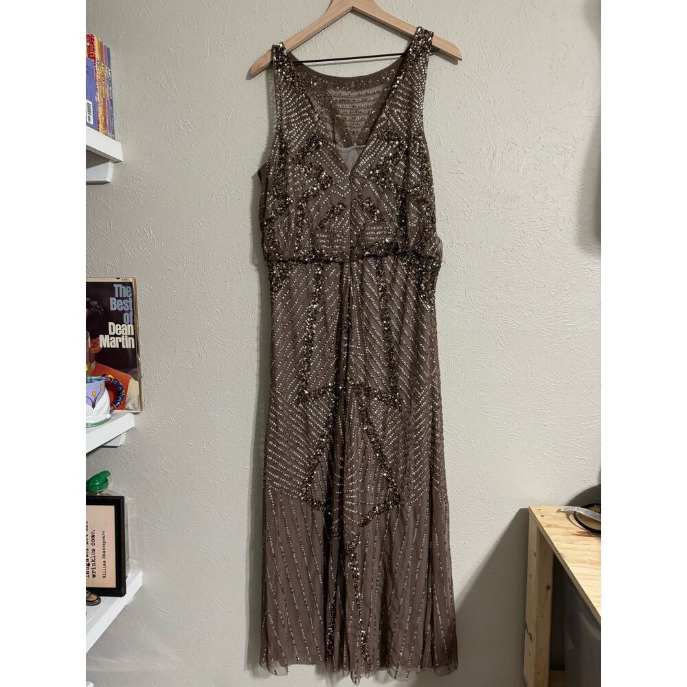 Aidan Mattox Beaded Evening Gown Chocolate Brown Size 14 - Picture 4 of 9